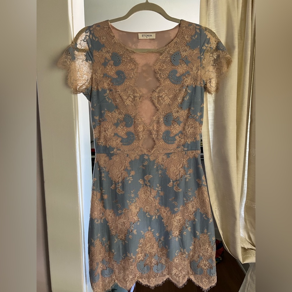 Light blue and lace mini dress